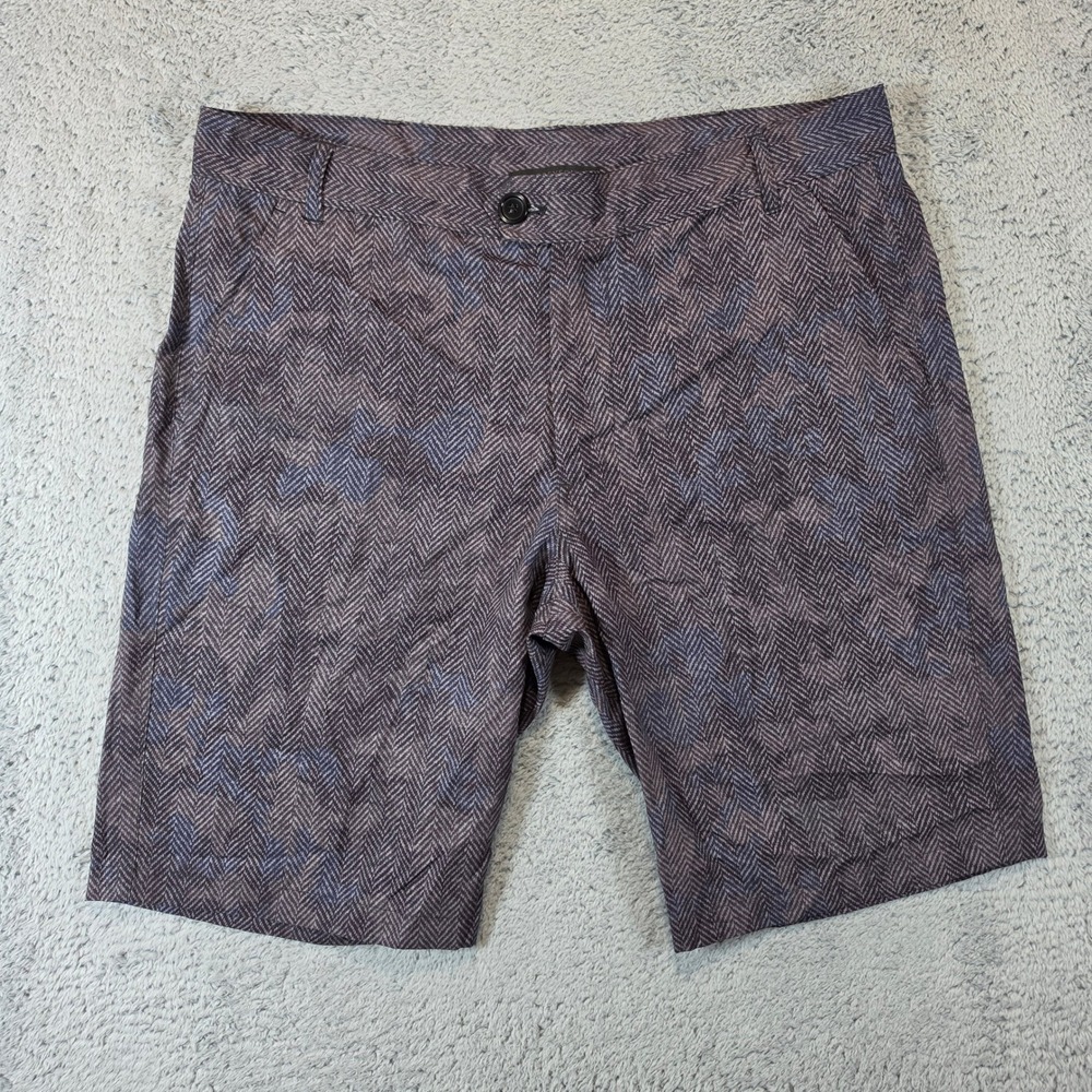 Greyson Montauk Golf Shorts Mens 36 Grey Blue Herringbone Performance 10" Inseam